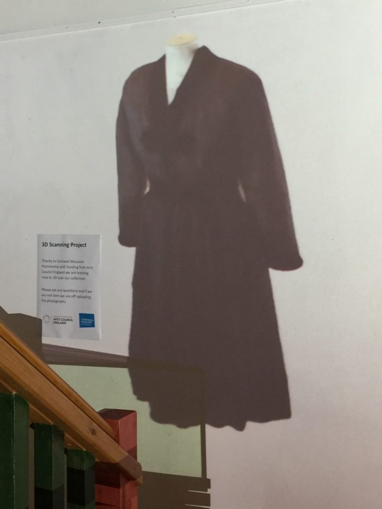 Projected 3D model of a black dress at the Museum of Cornish Life, Helston.